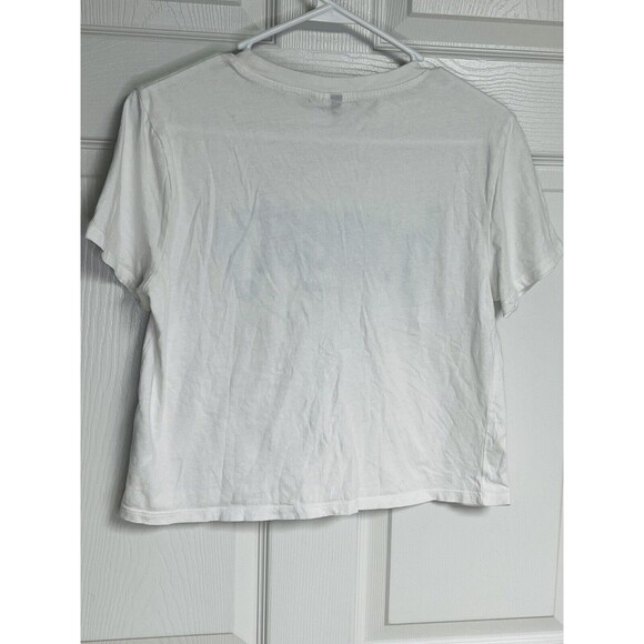 H&M Divided White Honesty & Respect Cropped Short Sleeve T Shirt Size Medium - Picture 2 of 4